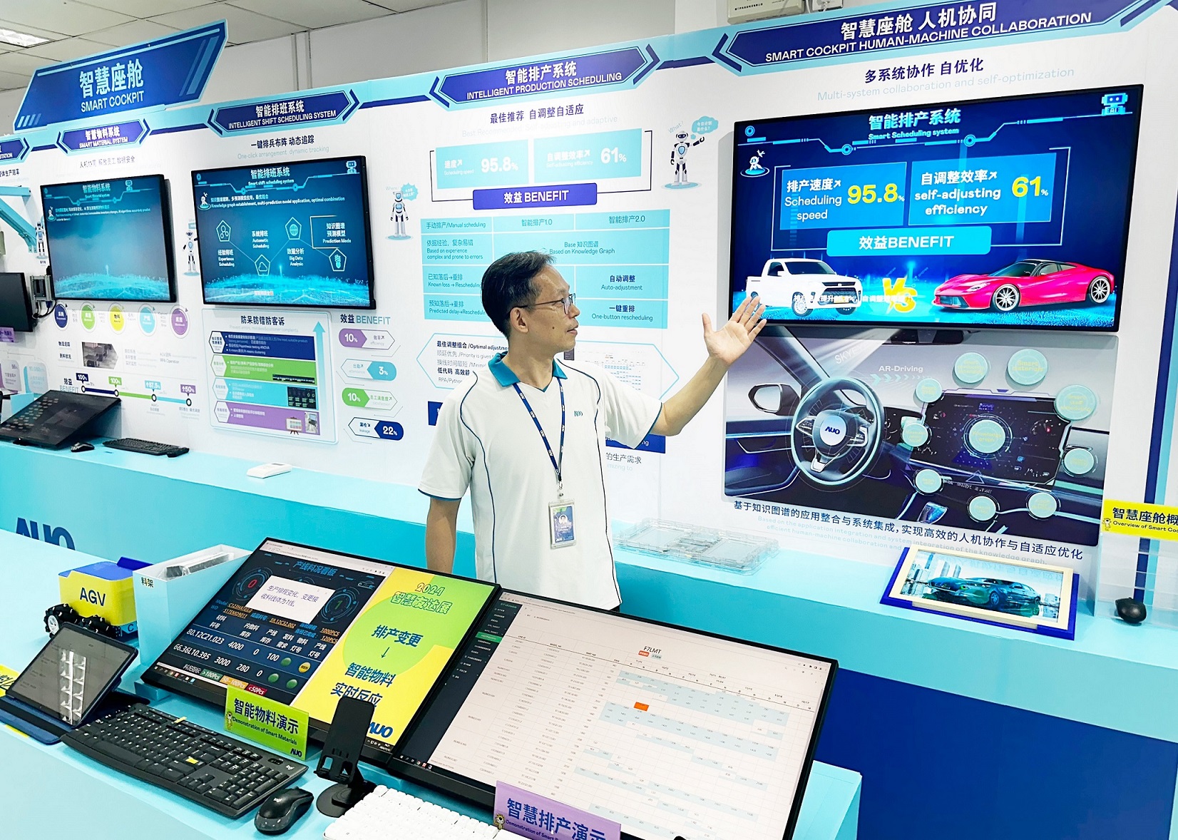 友達廈門將5G+ABC技術串聯生產管理全流程，打通研發、採購、生管、製程、設備、品質等產品全生命週期製造流程，完成數位化設計、智慧供應鏈、智慧座艙、全流程設備管理、資料驅動優化、智慧線上檢測、智慧品管等自我調整生產模式升級